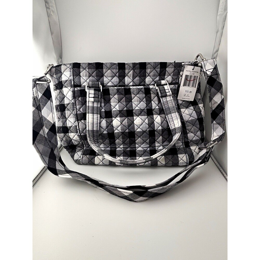 Vera Bradley Multi-Strap Shoulder/Crossbody Bag Plaid Black White Gray Kingbird